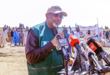 FG Targets N160BN Wheat Production, To Enhance Food Sovereignty The Minister of Agriculture and Food Security, Sen Abubakar, during the flag-off of the Subsidized Agricultural inputs under the NAGS-AP Programme in Maiduguri, Borno State.