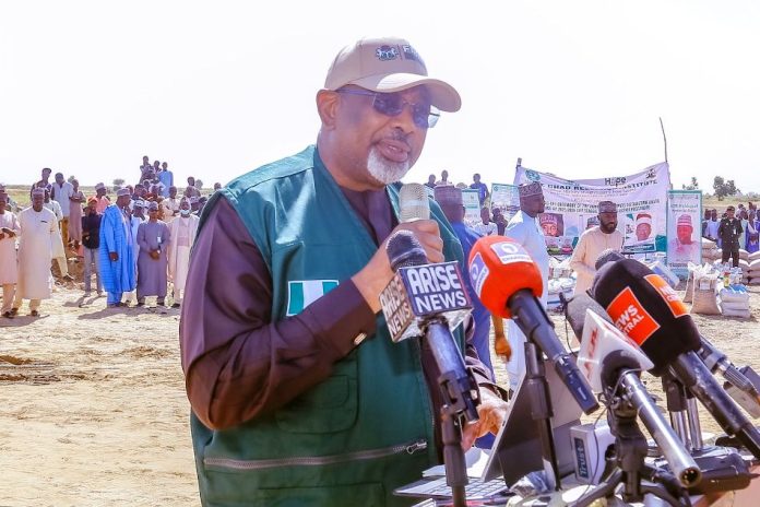 Minister of Agriculture and Food Security, Sen Abubakar The Minister of Agriculture and Food Security, Sen Abubakar, during the flag-off of the Subsidized Agricultural inputs under the NAGS-AP Programme in Maiduguri, Borno State.