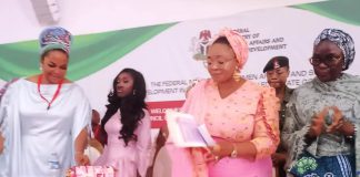 R-L Hon.Imaa Suleiman Ibrahim fsi, Minister, Federal Ministry of Women Affairs and Social Development (2nd right) Permanent Secretary of the Ministry, Dr. Maryam Ismaila Keshinron (1st Right) and Host Hon. Commissioner of Women Affairs and Social Development, Edo State, Hon. Mrs. Eugenia Abdullah ( 1st Left), at the 25th National Council of Women Affairs and Child Development (NCWACD) currently holding in Benin City, Edo State Capital