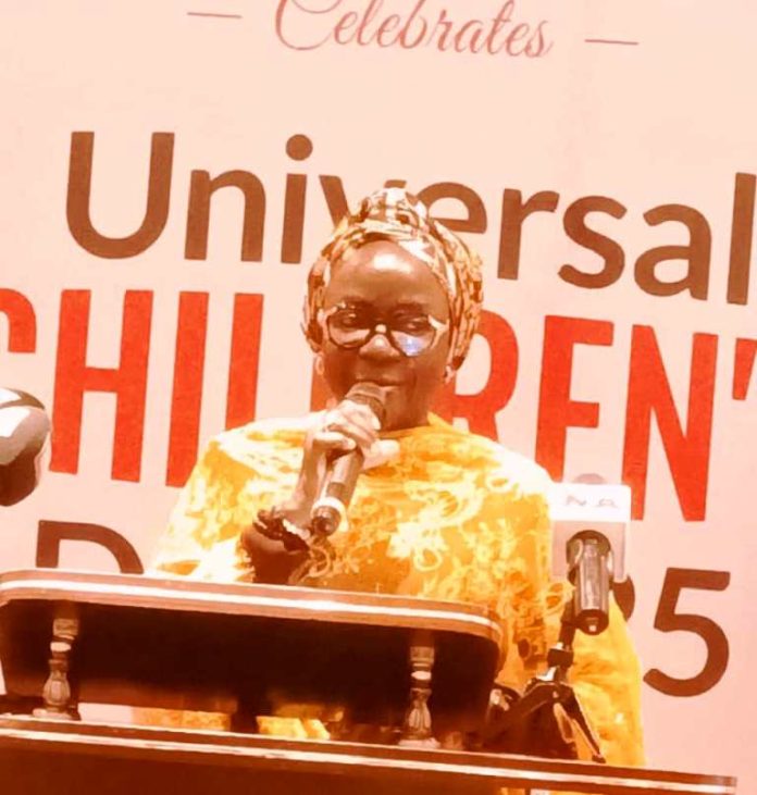 The Permanent Secretary, Dr. Maryam Ismaila Keshinron delivering a key note address on behalf of the Minister, Federal Ministry of Women Affairs and Social Development, Hajiya Imaan Suleiman Ibrahim fsi, as she unveiled the State of the Nigerian Girl Child Report II (2025) and launched the National Guidelines on Alternative Care for Children during the 7th National Children’s Parliament sitting held at the Continental Hotel, Abuja