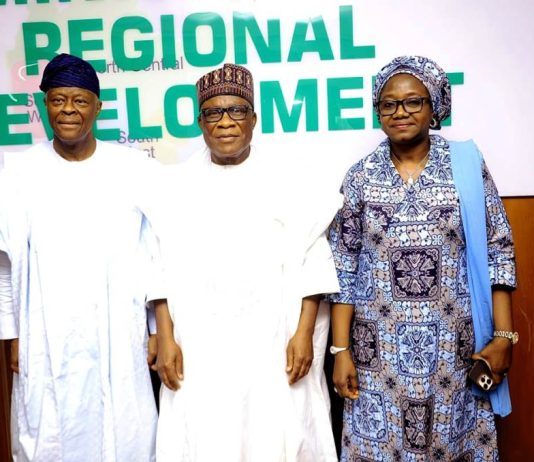 From Left - Right, The Honourable Minister Of Finance, Mr.Adebayo Olawale Edun, The Honourable Minister Of Regional Development,Engr.Abubakar Momoh And The Permanent Secretary, Ministry Of Regional Development,Dr.Mary Ogbe after the Inauguration of Project Steering Committee & Project Development Team For The Proposed Ferry Services In The Niger Delta Region .