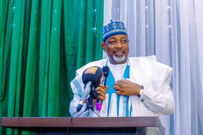 The Representative of Mr. President and Minister of Agriculture and Food Security, Sen Abubakar Kyari, during the launch of GFDMP.