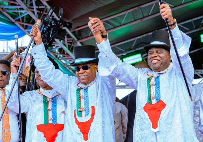 VP Shettima Receives Governor Diri Yenagoa Agog As VP Shettima Receives Governor Diri, Others Into APC