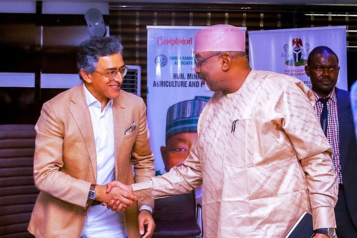 World Bank couresty visit L-R, the World Bank’s Head of Delegation, Hardwick Ichale and Minister of Agriculture and Food Security, Sen Abubakar Kyari during the courtesy visit