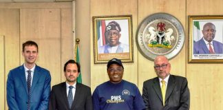 The Permanent Secretary, MPR. Dr. Emeka Vitalis Obi mni (2nd right) in a group photograph with the delegation of IMF - FAD Technical Assistance mission on climate policy during the meeting.