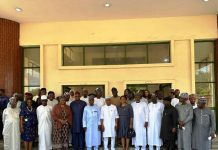 From 6th L (front row): RMAFC Chairman, Dr. Mohammed Bello Shehu OFR; The Executive Governor of Kogi State, Alh. Ahmed Usman Ododo FCA; Representative of NUPRC, Mrs Jenifer Ekekhide, Fed Commissioner representing kogi state, Hon Abdulaziz king and others in a group photograph at RMAFC HQ, Abuja.