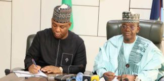 PHOTOSPEAK: The Honourable Minister of Steel Development, Prince Shuaibu Abubakar Audu and the Honourable Minister of State for Defence, his Excellency, Dr. Bella Muhammad Matawalle during the signing of the MoU for the production of Military hardware in Ajaokuta Steel Plant in conjunction with Proforce. The event was held at the Ministry of Defence Headquarters in Abuja today 10th November 2025.