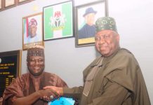 From Left: The outgoing Permanent Secretary of the Federal Ministry of Aviation and Aerospace Development, Dr. Ibrahim Abubakar Kana mni and the incoming Permanent Secretary of the Federal Ministry of Aviation and Aerospace Development, Dr. Yakubu Adam Kofamata during the signing of the hand-over note at the Ministry.