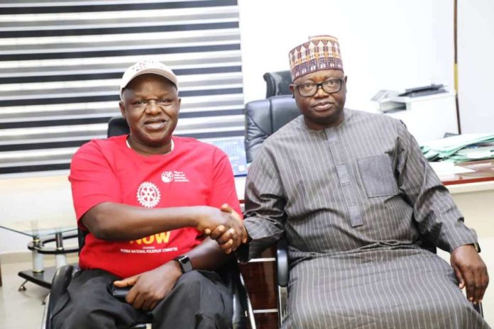 Chief Ayuba Gufwan and Mallam Lanre Issa - Onilu Executive Secretary of the National Commission for Persons with Disabilities, Chief Ayuba Gufwan and Director General of the National Orientation Agency, Mallam Lanre Issa - Onilu
