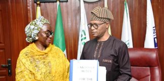 L-R: Dr. Maryam Keshinro, the new Permanent Secretary, Federal Ministry of Youth Development and the outgone Permanent Secretary, Mr Olubunmi Olusanya during the formal handing over in Abuja.
