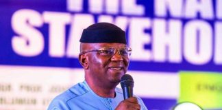 The Honourable Minister of Water Resources and Sanitation, Engr. Prof. Joseph Terlumun Utsev, FNSE, presenting the Ministry’s achievements and updates on ongoing projects and programmes during the Ministry’s Citizens and Stakeholders’ Engagement held in Abuja today.