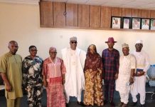 The Executive Director, NIWRMC, Dr. Abdulmumini Aminu Zaria (M) with management staff during the occasion of the Executive Director's first 100 days in office in Abuja.