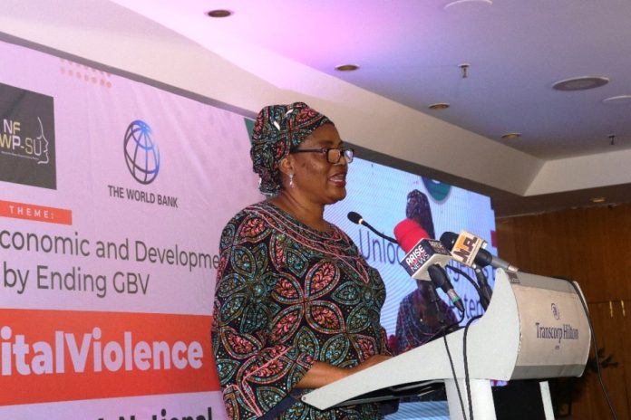 Mrs. Esuabana Nko Asanye The Permanent Secretary, Federal Ministry of Social Development, Mrs. Esuabana Nko Asanye delivering a key note address on behalf of the Honours le Minister,(FMWASD) Hon. Imaan Suleiman -Ibrahim fsi, during a high-level National Dialogue on Ending Gender-Based Violence (GBV) in Abuja and Lagos.