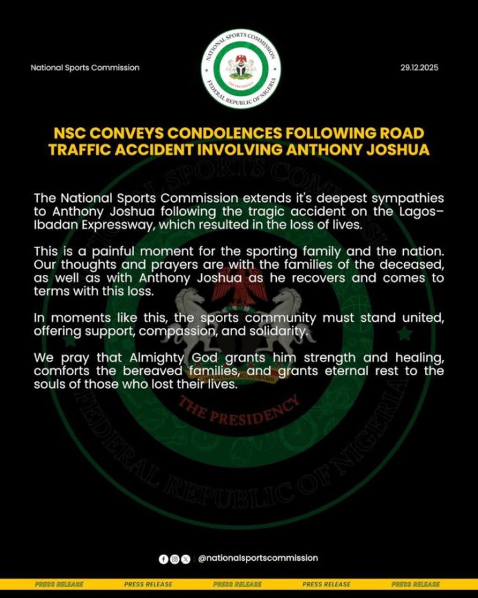 NSC DG, Hon. Bukola Olopade Pays Visit to Anthony Joshua, Sympathizes with Families of Victims After Fatal Road Accident