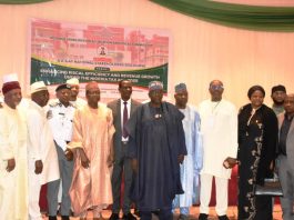 7th from L: RMAFC Chairman, Dr. Mohammed Bello Shehu OFR in a group photograph with RMAFC Members and Distinguished guests at the National Discourse.