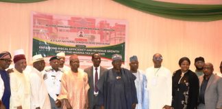 7th from L: RMAFC Chairman, Dr. Mohammed Bello Shehu OFR in a group photograph with RMAFC Members and Distinguished guests at the National Discourse.