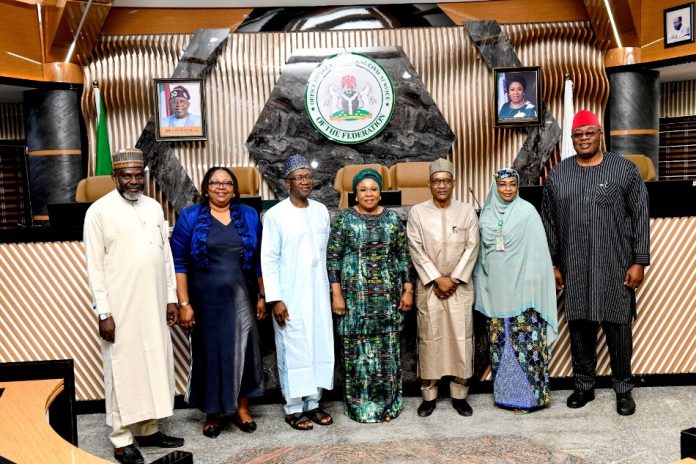 Head of the Civil Service of the Federation, Mrs. Didi Esther Walson-jack OON, mni (m), former Permanent Secretary, Career Management Office, Mrs Fatima Mahmood and the five (5) Newly Appointed Permanent Secretaries