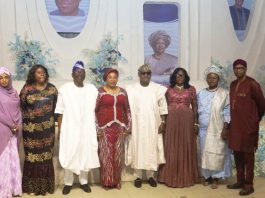 L-R: Incoming Permanent Secretary, Federal Ministry of Marine and Blue Economy (FMM&BE), Fatima Sugra Mahmood, (3rd left), Outgoing Permanent Secretary, FMM&BE, Olufemi Oloruntola, Head of the Civil Service of the Federation, Didi Esther Walson-Jack, OON, Outgoing Director, Maritime Safety and Security, Babatunde Bombata, Outgoing Director, Human Resource Management, Esifa Akon, and former Director, Maritime Safety Services, Dr. Mercy Ilori, Technical Aide & rep. of Honourable Minister , Dr. Charles Okaga.