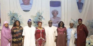 L-R: Incoming Permanent Secretary, Federal Ministry of Marine and Blue Economy (FMM&BE), Fatima Sugra Mahmood, (3rd left), Outgoing Permanent Secretary, FMM&BE, Olufemi Oloruntola, Head of the Civil Service of the Federation, Didi Esther Walson-Jack, OON, Outgoing Director, Maritime Safety and Security, Babatunde Bombata, Outgoing Director, Human Resource Management, Esifa Akon, and former Director, Maritime Safety Services, Dr. Mercy Ilori, Technical Aide & rep. of Honourable Minister , Dr. Charles Okaga.