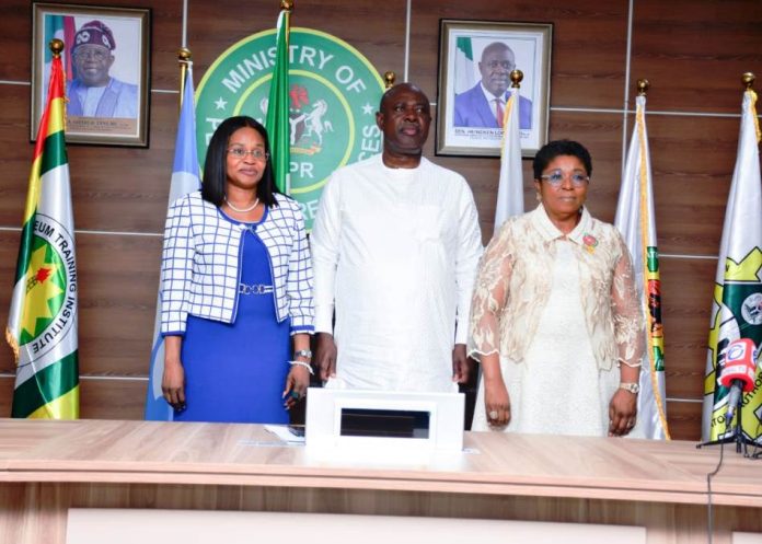 (R - L) The Head of the Civil Service of the Federation, Mrs. Didi Esther Walson-Jack, Honourable Minister of State Petroleum Resources (Oil) Sen. Heineken Lokpobiri and the Permanent Secretary MPR. Mrs. Patience N. Oyekunle in a group photograph during at the ECM Go Live launch in Abuja.