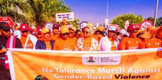 Hon. Minister, Federal Ministry of Women Affairs and Social Department, Hon. Imaan Sulaiman -Ibrahim, fsi, ( Centre) led the 2025 No Tolerance March in Abuja, aligning with the global 16 Days of Activism Against Gender-Based Violence (GBV).