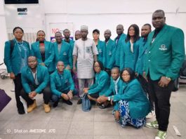 The Volunteers with one of the escorts, a Protocol officer at NTAC, Mr. Hamza, before departing Abuja this morning.