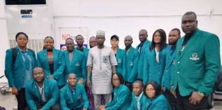 The Volunteers with one of the escorts, a Protocol officer at NTAC, Mr. Hamza, before departing Abuja this morning.