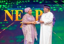 Honourable Ministér of Women Affairs, Hajiya Imaan Suleiman Ibrahim being conferred Award at the 3rd edition of the Nigeria Excellence Award in Public Service (NEAPS) held on Sunday, December 7, 2025 at the State House Conference Hall, Abuja.