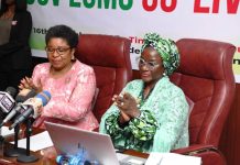 R–L: The Honourable Minister, Federal Ministry of Youth Development, Comrade Ayodele Olawande, ably represented by the Permanent Secretary, Dr. Maryam Keshinro, and the Head of the Civil Service of the Federation, Mrs. Didi Esther Walson-Jack, during the official launch of the Enterprise Content Management System (ECMS) at the Federal Ministry of Youth Development, Abuja.