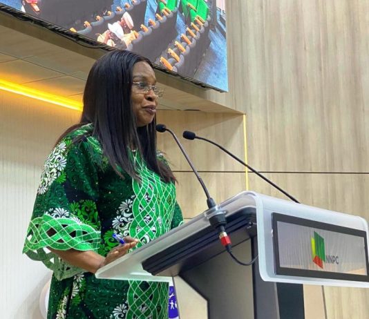 The Permanent Secretary MPR. Mrs. Patience N. Oyekunle delivering her address at the Town Hall Meeting in Abuja.