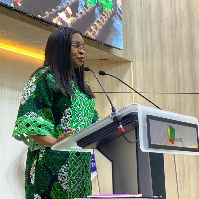 The Permanent Secretary MPR. Mrs. Patience N. Oyekunle delivering her address at the Town Hall Meeting in Abuja.
