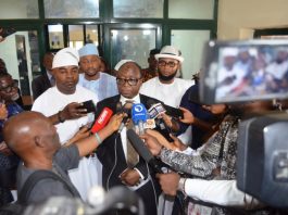 RMAFC Chairman, Dr. Mohammed Bello Shehu OFR addressing the press at the Flag Off of Plotting of Coordinates of Disputed and Newly Drilled Oil and Gas Wells at RMAFC Hq