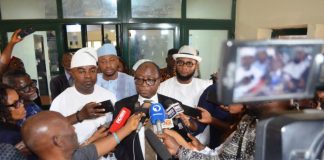 RMAFC Chairman, Dr. Mohammed Bello Shehu OFR addressing the press at the Flag Off of Plotting of Coordinates of Disputed and Newly Drilled Oil and Gas Wells at RMAFC Hq
