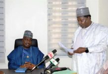 FG Pledges Support To University’s Agriculture Programme L- R, the Minister of State for Agriculture and Food Security, Sen Dr Aliyu Sabi Abdullahi and the Vice Chancellor, FUEK, Kontagora, Prof Faruk Haruna, during a courtesy visit by the Vice Chancellor.