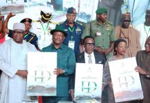 (First Roll, 2ND From Left) Hon. Minister of Aviation and Aerospace Development, Festus Keyamo SAN and Permanent Secretary of the Ministry during official unveiling of the 2026 Seasonal Climate Prediction.