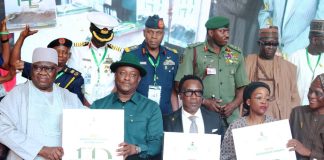 (First Roll, 2ND From Left) Hon. Minister of Aviation and Aerospace Development, Festus Keyamo SAN and Permanent Secretary of the Ministry during official unveiling of the 2026 Seasonal Climate Prediction.