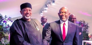 The Minister of Agriculture and Food Security, Sen Abubakar Kyari and Mr. Tony Elumelu during the 49th Governing Council of IFAD in Rome, Italy.