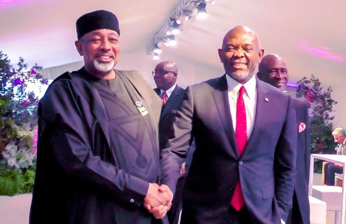The Minister of Agriculture and Food Security, Sen Abubakar Kyari and Mr. Tony Elumelu during the 49th Governing Council of IFAD in Rome, Italy.