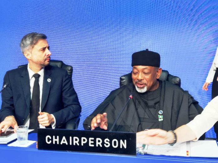 The newly appointed Chairperson and Minister of Agriculture and Food Security, Sen Abubakar Kyari, during the 49th Governing Council of IFAD.