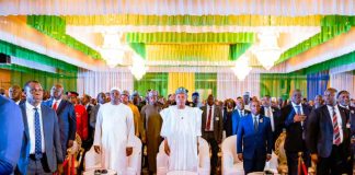 (L-R) Minister of Petroleum Resources, Dr Heineken Lokpobiri, Gambian President, His Excellency Adama Barrow, Vice-President Kashim Shettima, Minister of Hydrocarbons and Mining Development of Equatorial Guinea,Mr Domingo Mba Esono, Chairman, Senate Committee on Petroleum Resources (Upstream) Senator Eteng Williams and Minister of Petroleum,Mines and Energy of Cote d’Ivoire, Mr Mamadou Coulibaly during the 9th Edition of the Nigeria International Energy Summit (NIES2026) which held at the State House Conference Centre, Abuja on Tuesday, 03-02-2026