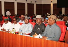 R-L: Hon. Minister of Aviation and Aerospace Development; Festus Keyamo SAN; Permanent Secretary Federal Ministry of Aviation and Aerospace Development, Yakubu Adam Kofarmata, Ph.D; Rector and Chief Executive of the Nigerian College of Aviation Technology (NCAT) Dr. Danjuma Adamu Ismaila; Director-General and Chief Executive Officer (CEO) of the Nigerian Meteorological Agency (NiMet), Prof. Charles Anosike and Director-General/CEO of the Nigerian Safety Investigation Bureau (NSIB) Captain Alex Badeh Jr during the Budget Defense session.
