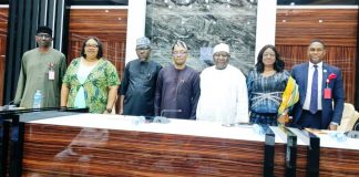 left: Director, Civil Infrastructure Department (CID), BPP, Engr. Nasir Bello, Rep of Head of Civil Service of the Federation & Permanent Secretary, CMO, HCSF, Dr. Binyerem C. Ukaire, FWACS, MBBS, Representative of Chairman, Federal Civil Service Commission (FCSC) and his SpecialAssistant, Mr. Chike Ogbechie, Director-General, Bureau of Public Procurement, BPP, Dr. Adebowale A. Adedokun, FCIPS, FCILT, ACFE, Director-General, Bureau of Public Service Reform ,BPSR, Dr. Dasuki Ibrahim Arabi, Representative of Permanent Secretary and Director, Basic Education, Dr. Mrs. Folake Olatunji David and Director, Compliance, Certification and Monitoring ,CCM, BPP, Engr. Isaiah Yesufu, FNSE during the Bureau's Meeting with the Pool Procurement Officers on Level 14-17 at the Federal Ministry of Education Conference Hall in Abuja