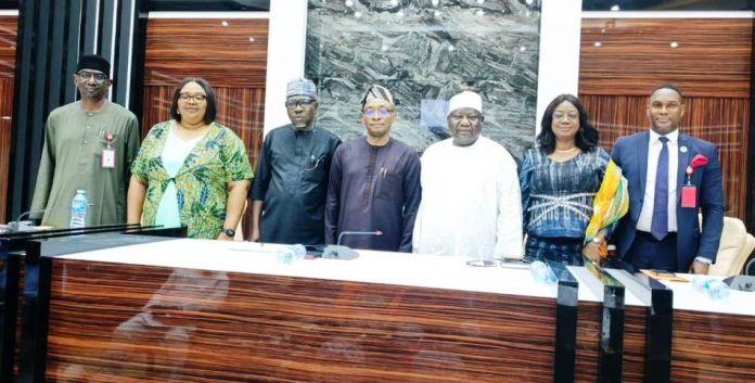 left: Director, Civil Infrastructure Department (CID), BPP, Engr. Nasir Bello, Rep of Head of Civil Service of the Federation & Permanent Secretary, CMO, HCSF, Dr. Binyerem C. Ukaire, FWACS, MBBS, Representative of Chairman, Federal Civil Service Commission (FCSC) and his SpecialAssistant, Mr. Chike Ogbechie, Director-General, Bureau of Public Procurement, BPP, Dr. Adebowale A. Adedokun, FCIPS, FCILT, ACFE, Director-General, Bureau of Public Service Reform ,BPSR, Dr. Dasuki Ibrahim Arabi, Representative of Permanent Secretary and Director, Basic Education, Dr. Mrs. Folake Olatunji David and Director, Compliance, Certification and Monitoring ,CCM, BPP, Engr. Isaiah Yesufu, FNSE during the Bureau's Meeting with the Pool Procurement Officers on Level 14-17 at the Federal Ministry of Education Conference Hall in Abuja