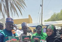 The Minister of State for Agriculture and Food Security, Sen Dr Aliyu Sabi Abdullahi, (left hand side), during the flag-off ceremony.