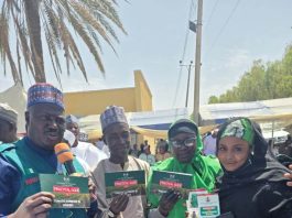 The Minister of State for Agriculture and Food Security, Sen Dr Aliyu Sabi Abdullahi, (left hand side), during the flag-off ceremony.