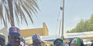 The Minister of State for Agriculture and Food Security, Sen Dr Aliyu Sabi Abdullahi, (left hand side), during the flag-off ceremony.