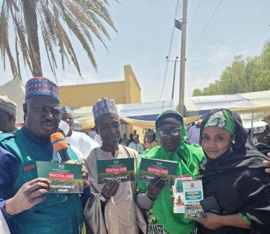 The Minister of State for Agriculture and Food Security, Sen Dr Aliyu Sabi Abdullahi, (left hand side), during the flag-off ceremony.