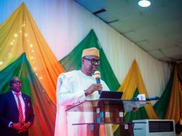 The Honourable Minister of State for Health & Social Welfare Dr. Iziaq Adekunle Salako, addressing participants at the ceremony, officially flagging off the Free Cancer Screening programme during weekend at the Federal Medical Centre (FMC), Abeokuta, Ogun State.