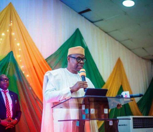 The Honourable Minister of State for Health & Social Welfare Dr. Iziaq Adekunle Salako, addressing participants at the ceremony, officially flagging off the Free Cancer Screening programme during weekend at the Federal Medical Centre (FMC), Abeokuta, Ogun State.