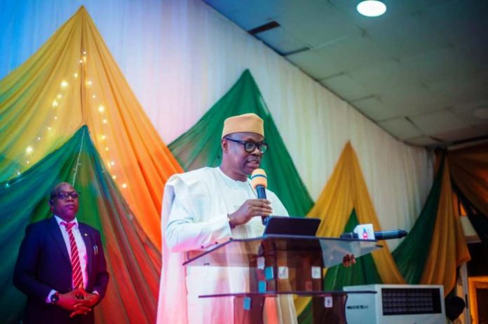 The Honourable Minister of State for Health & Social Welfare Dr. Iziaq Adekunle Salako, addressing participants at the ceremony, officially flagging off the Free Cancer Screening programme during weekend at the Federal Medical Centre (FMC), Abeokuta, Ogun State.